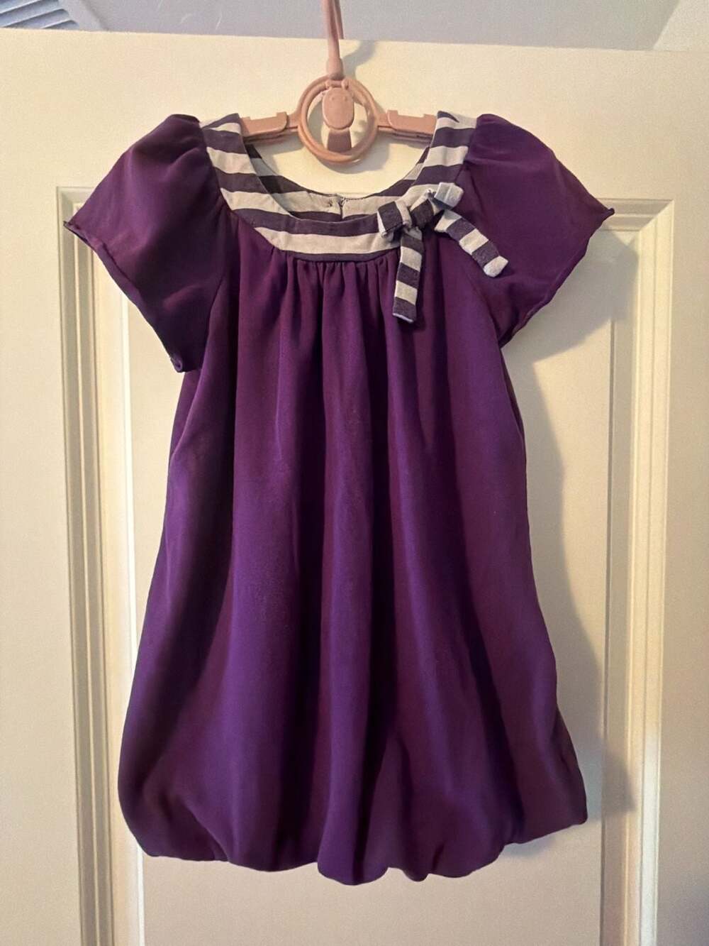 Xhilaration Purple Dress with Striped Collar and Bow Detail